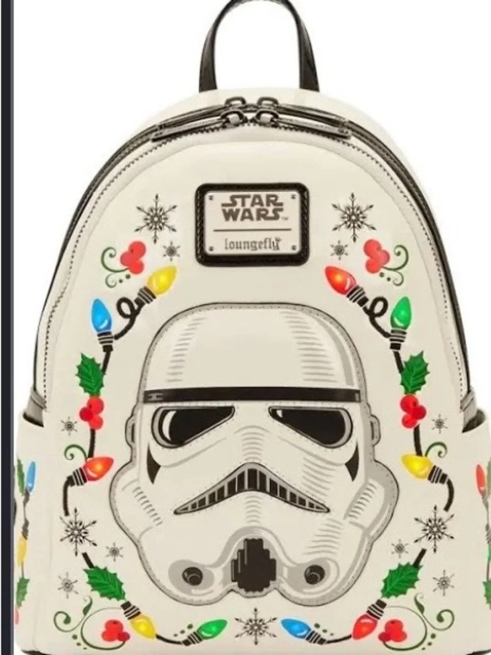 Loungefly White Stormtrooper Holiday Mini Backpack with Multicolor Lights